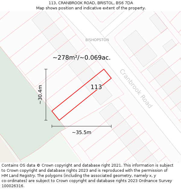 113, CRANBROOK ROAD, BRISTOL, BS6 7DA: Plot and title map