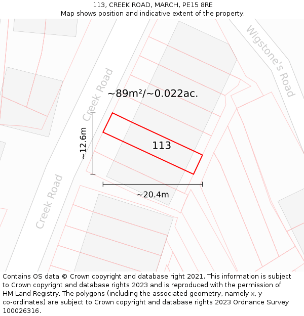 113, CREEK ROAD, MARCH, PE15 8RE: Plot and title map