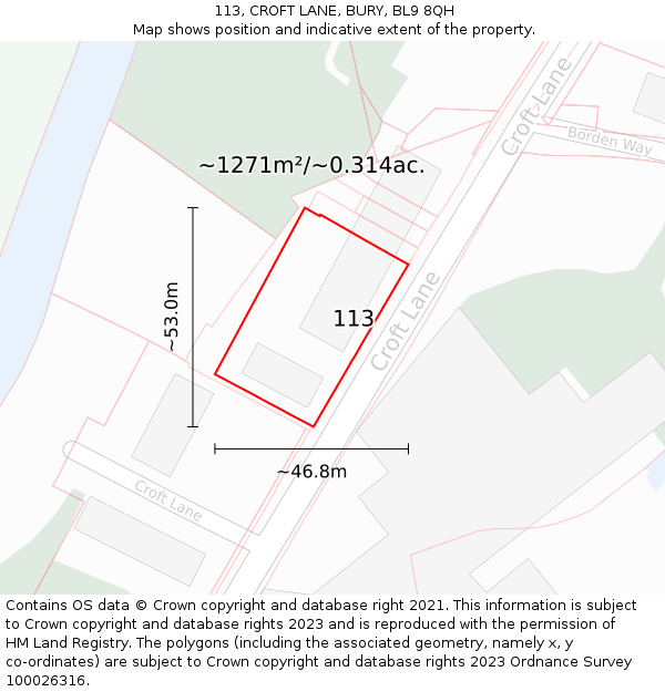 113, CROFT LANE, BURY, BL9 8QH: Plot and title map