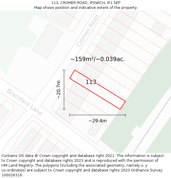 113, CROMER ROAD, IPSWICH, IP1 5EP: Plot and title map