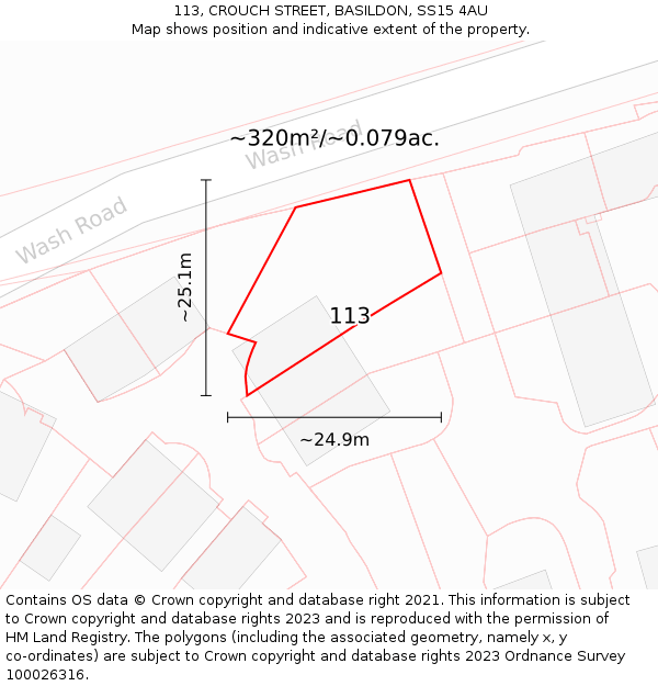 113, CROUCH STREET, BASILDON, SS15 4AU: Plot and title map