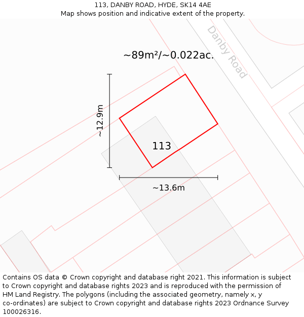 113, DANBY ROAD, HYDE, SK14 4AE: Plot and title map