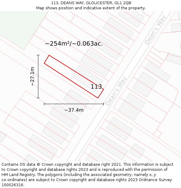 113, DEANS WAY, GLOUCESTER, GL1 2QB: Plot and title map