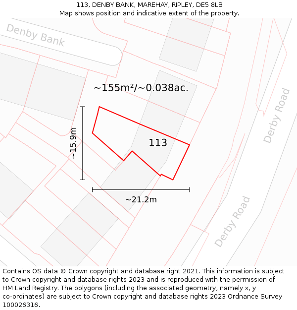 113, DENBY BANK, MAREHAY, RIPLEY, DE5 8LB: Plot and title map