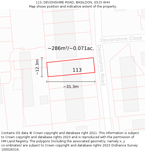 113, DEVONSHIRE ROAD, BASILDON, SS15 6HH: Plot and title map
