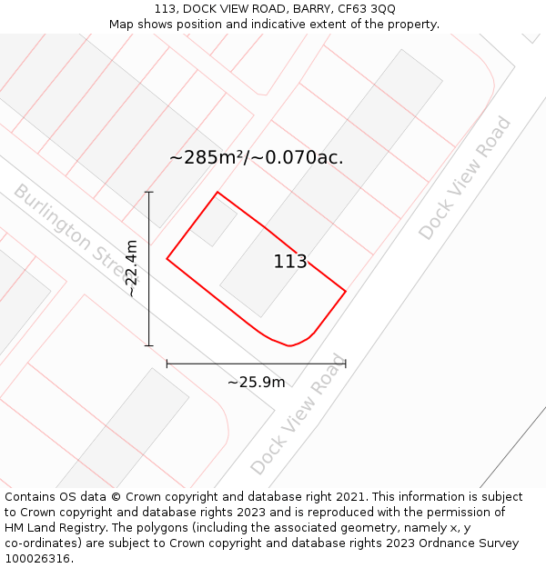 113, DOCK VIEW ROAD, BARRY, CF63 3QQ: Plot and title map