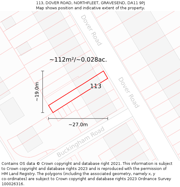 113, DOVER ROAD, NORTHFLEET, GRAVESEND, DA11 9PJ: Plot and title map