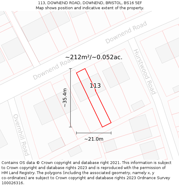 113, DOWNEND ROAD, DOWNEND, BRISTOL, BS16 5EF: Plot and title map