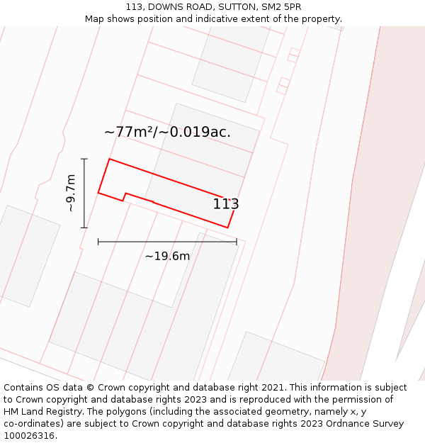 113, DOWNS ROAD, SUTTON, SM2 5PR: Plot and title map