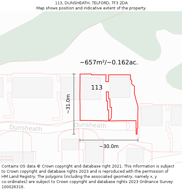 113, DUNSHEATH, TELFORD, TF3 2DA: Plot and title map