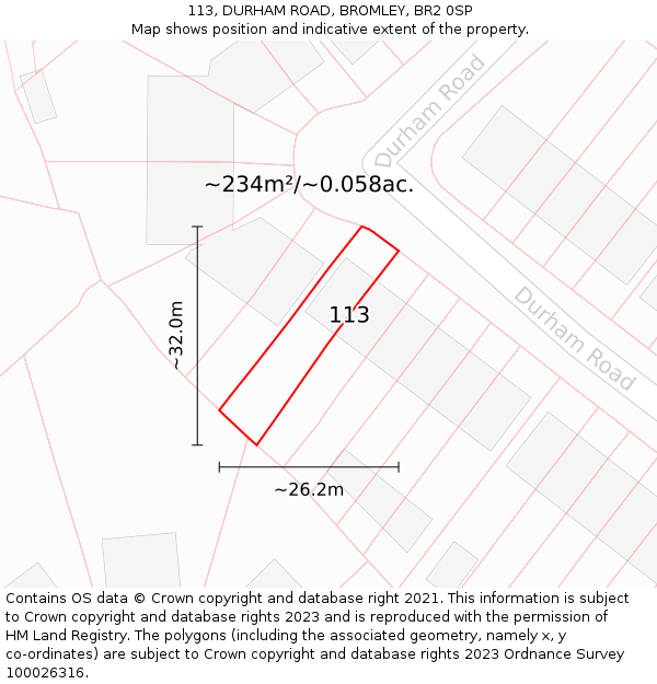 113, DURHAM ROAD, BROMLEY, BR2 0SP: Plot and title map