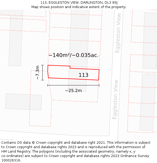 113, EGGLESTON VIEW, DARLINGTON, DL3 9SJ: Plot and title map