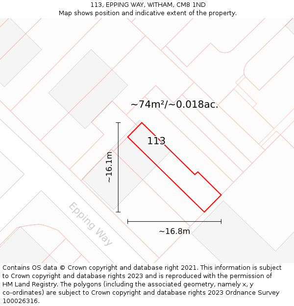113, EPPING WAY, WITHAM, CM8 1ND: Plot and title map