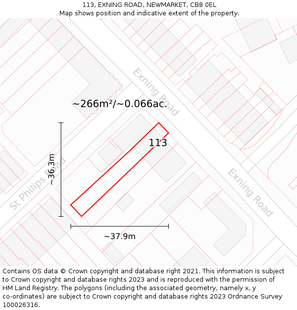 113, EXNING ROAD, NEWMARKET, CB8 0EL: Plot and title map