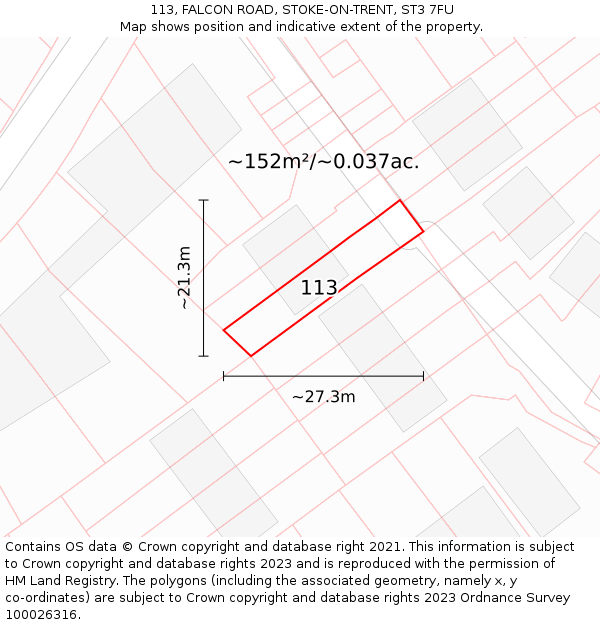 113, FALCON ROAD, STOKE-ON-TRENT, ST3 7FU: Plot and title map