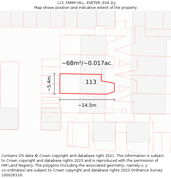 113, FARM HILL, EXETER, EX4 2LJ: Plot and title map