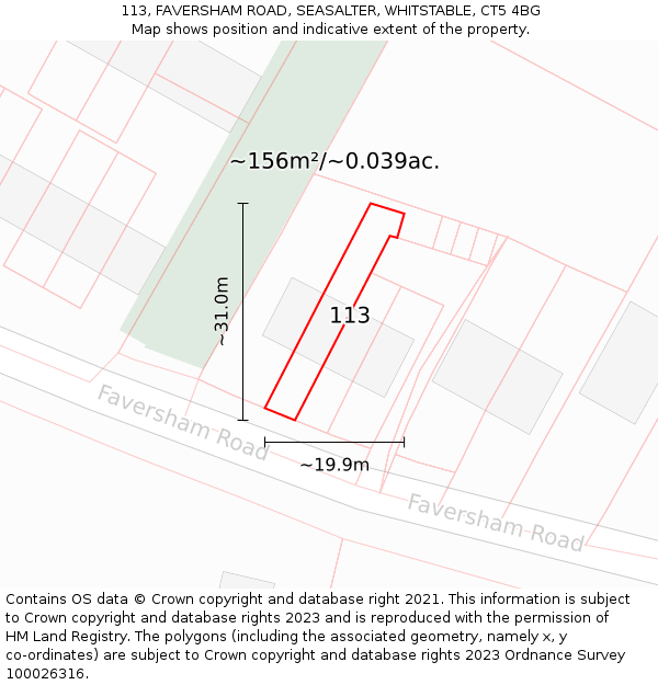 113, FAVERSHAM ROAD, SEASALTER, WHITSTABLE, CT5 4BG: Plot and title map