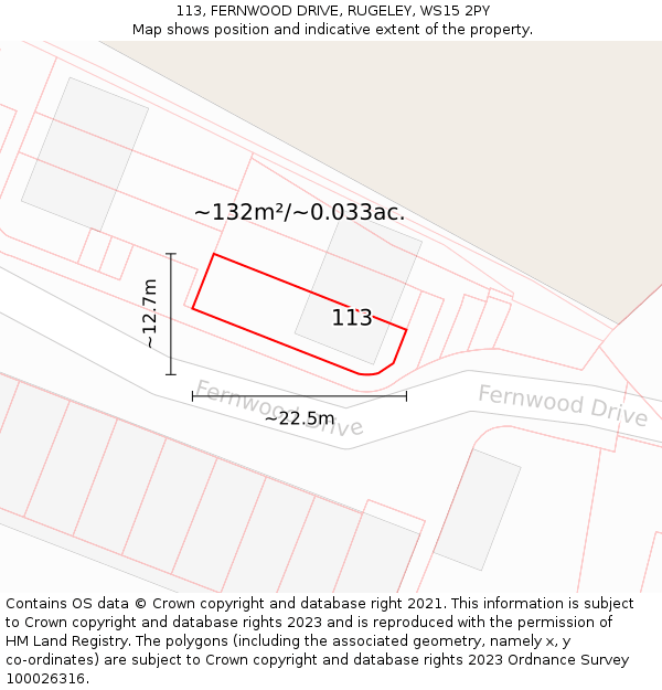 113, FERNWOOD DRIVE, RUGELEY, WS15 2PY: Plot and title map