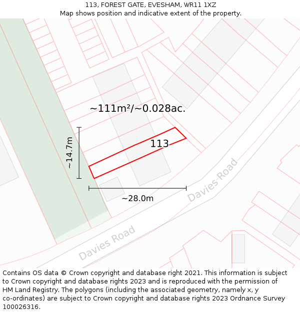 113, FOREST GATE, EVESHAM, WR11 1XZ: Plot and title map