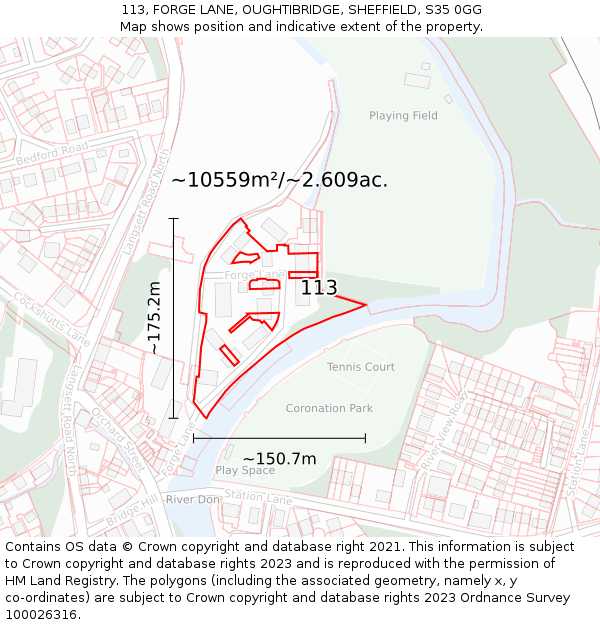 113, FORGE LANE, OUGHTIBRIDGE, SHEFFIELD, S35 0GG: Plot and title map