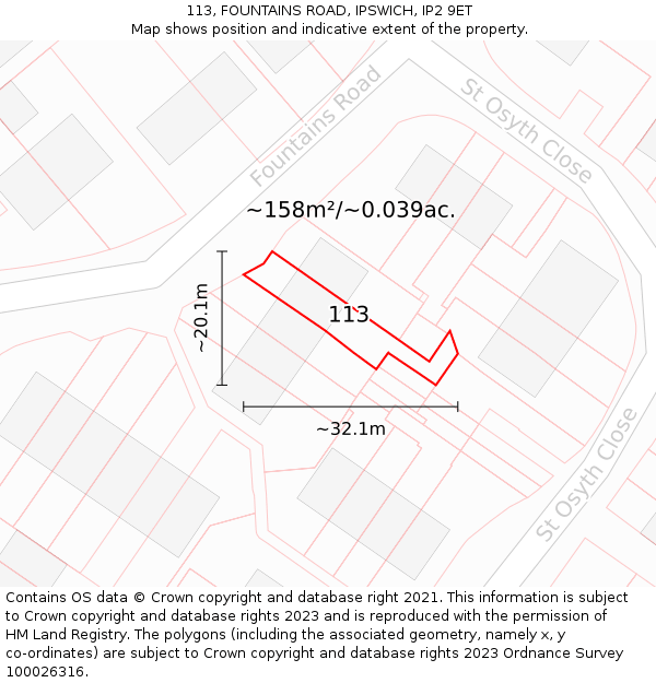 113, FOUNTAINS ROAD, IPSWICH, IP2 9ET: Plot and title map