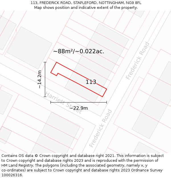 113, FREDERICK ROAD, STAPLEFORD, NOTTINGHAM, NG9 8FL: Plot and title map