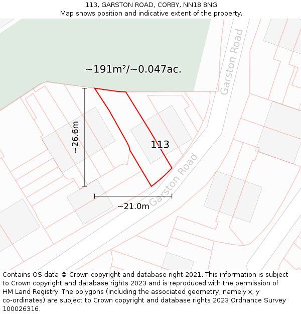 113, GARSTON ROAD, CORBY, NN18 8NG: Plot and title map