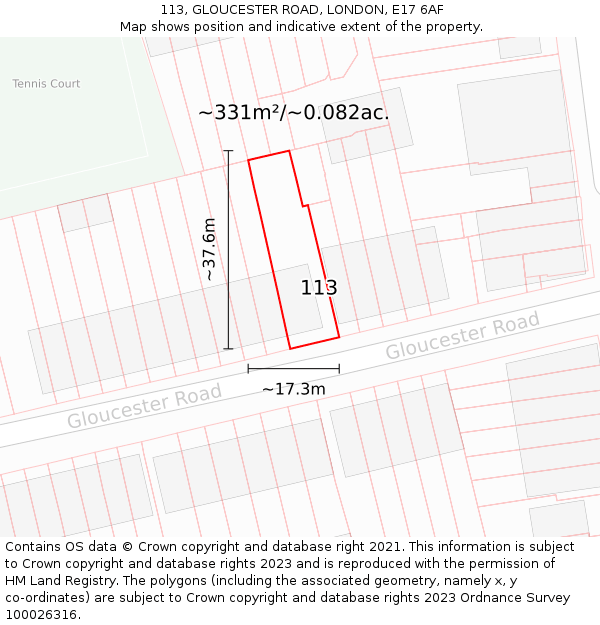 113, GLOUCESTER ROAD, LONDON, E17 6AF: Plot and title map