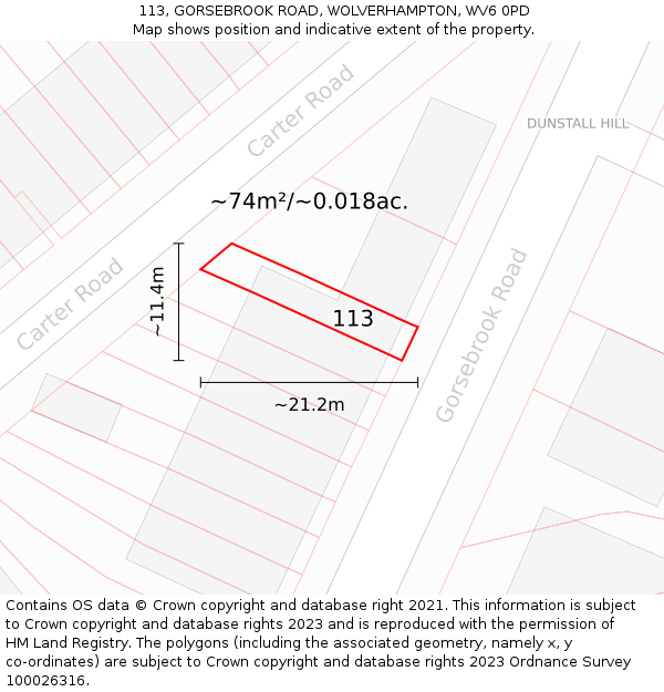113, GORSEBROOK ROAD, WOLVERHAMPTON, WV6 0PD: Plot and title map