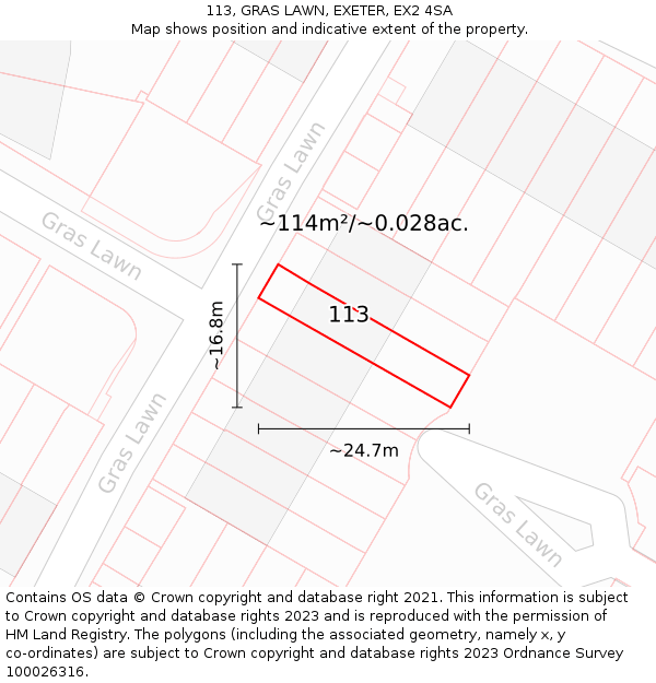 113, GRAS LAWN, EXETER, EX2 4SA: Plot and title map