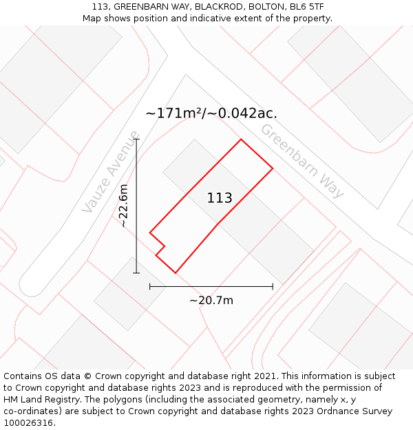 113, GREENBARN WAY, BLACKROD, BOLTON, BL6 5TF: Plot and title map