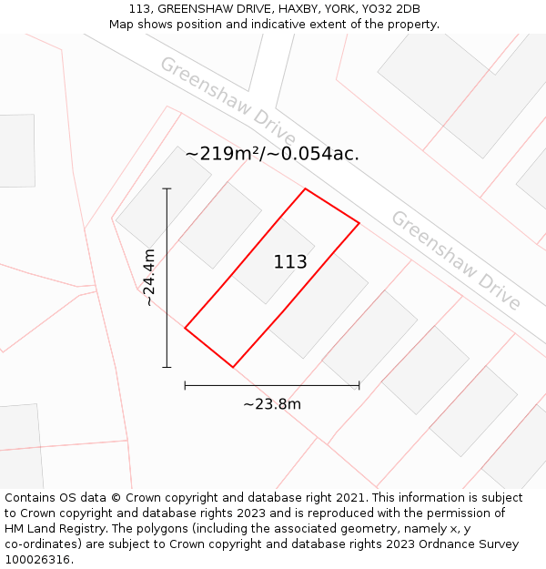 113, GREENSHAW DRIVE, HAXBY, YORK, YO32 2DB: Plot and title map