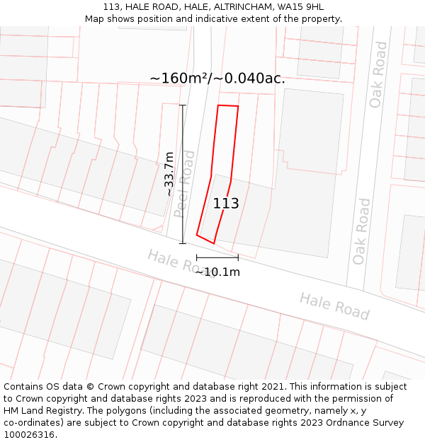 113, HALE ROAD, HALE, ALTRINCHAM, WA15 9HL: Plot and title map