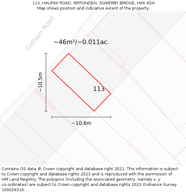113, HALIFAX ROAD, RIPPONDEN, SOWERBY BRIDGE, HX6 4DA: Plot and title map