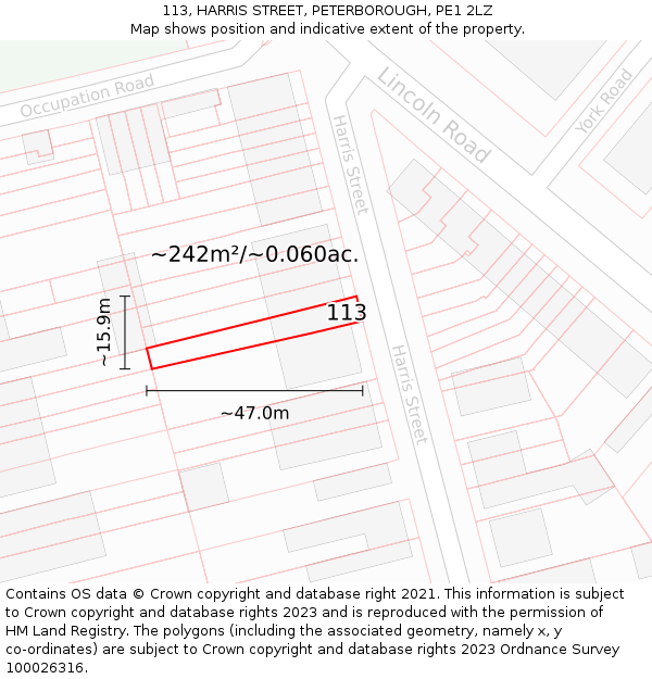 113, HARRIS STREET, PETERBOROUGH, PE1 2LZ: Plot and title map