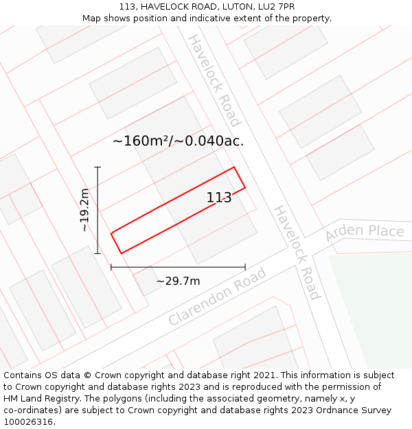 113, HAVELOCK ROAD, LUTON, LU2 7PR: Plot and title map
