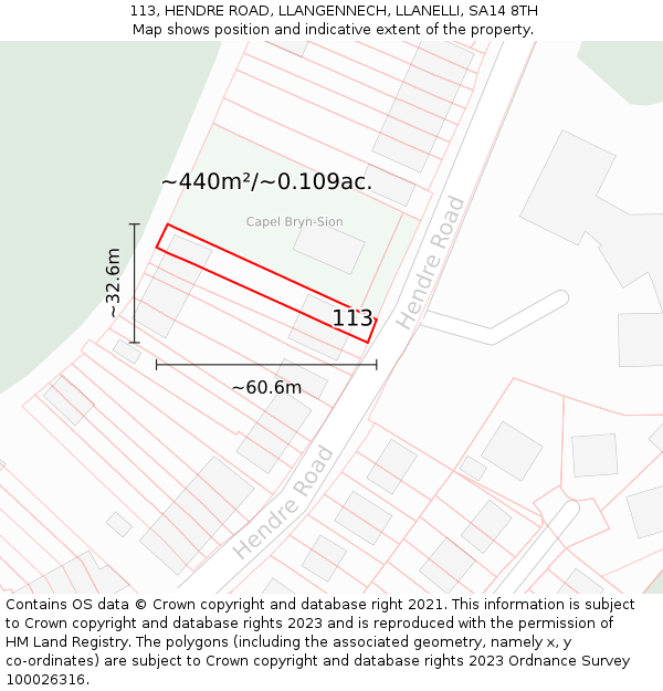 113, HENDRE ROAD, LLANGENNECH, LLANELLI, SA14 8TH: Plot and title map