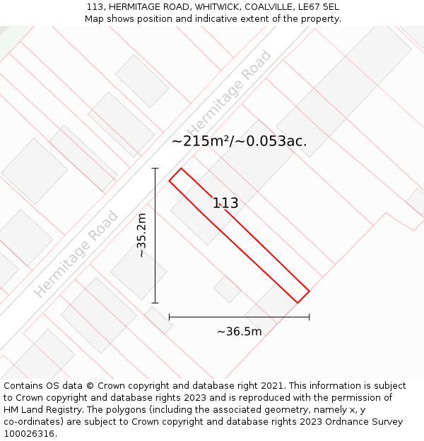 113, HERMITAGE ROAD, WHITWICK, COALVILLE, LE67 5EL: Plot and title map