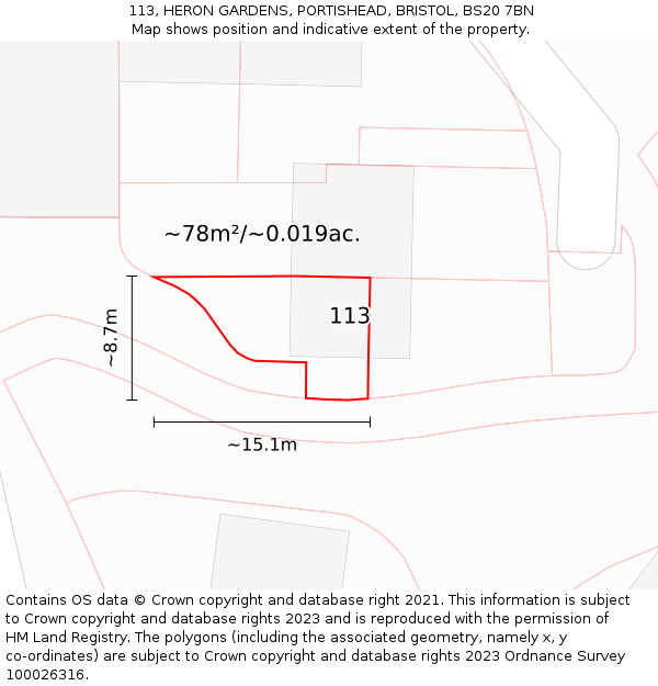 113, HERON GARDENS, PORTISHEAD, BRISTOL, BS20 7BN: Plot and title map