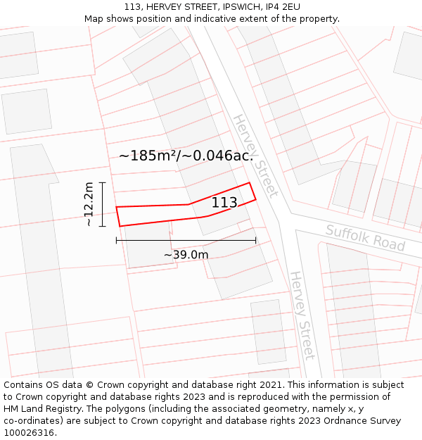 113, HERVEY STREET, IPSWICH, IP4 2EU: Plot and title map