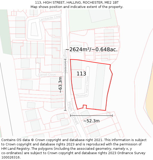 113, HIGH STREET, HALLING, ROCHESTER, ME2 1BT: Plot and title map