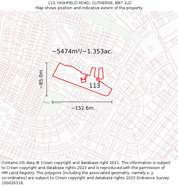 113, HIGHFIELD ROAD, CLITHEROE, BB7 1LD: Plot and title map