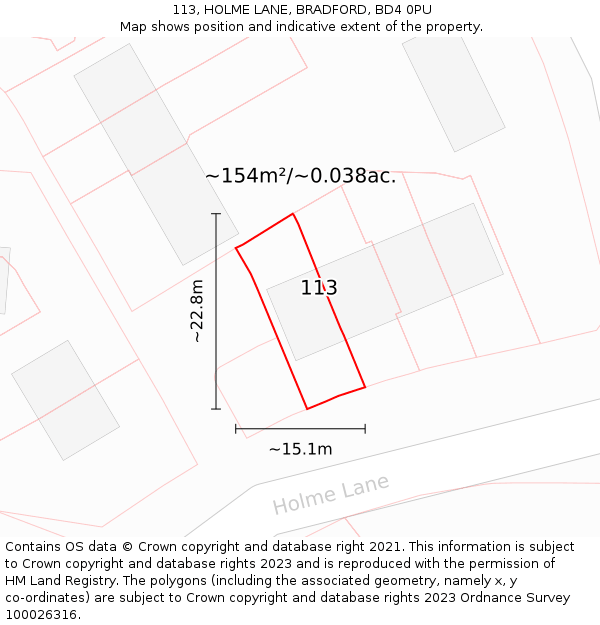 113, HOLME LANE, BRADFORD, BD4 0PU: Plot and title map
