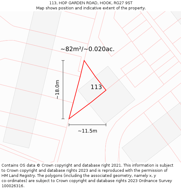 113, HOP GARDEN ROAD, HOOK, RG27 9ST: Plot and title map