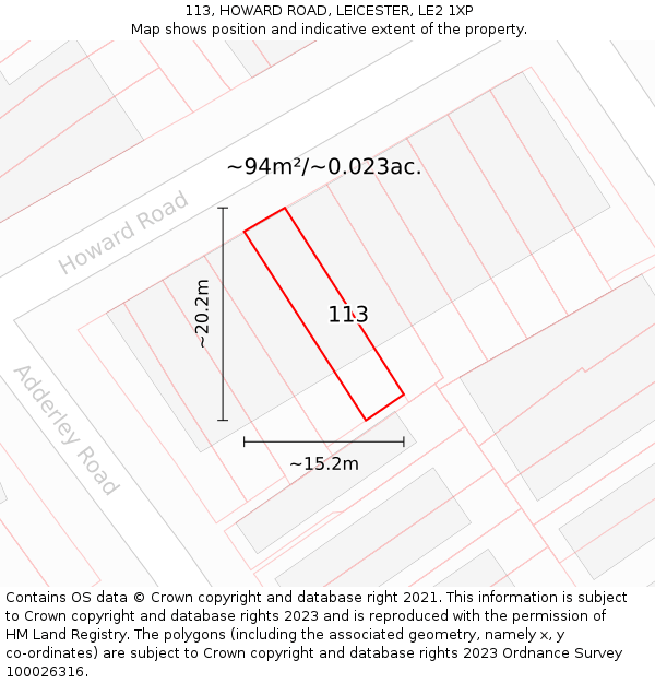 113, HOWARD ROAD, LEICESTER, LE2 1XP: Plot and title map