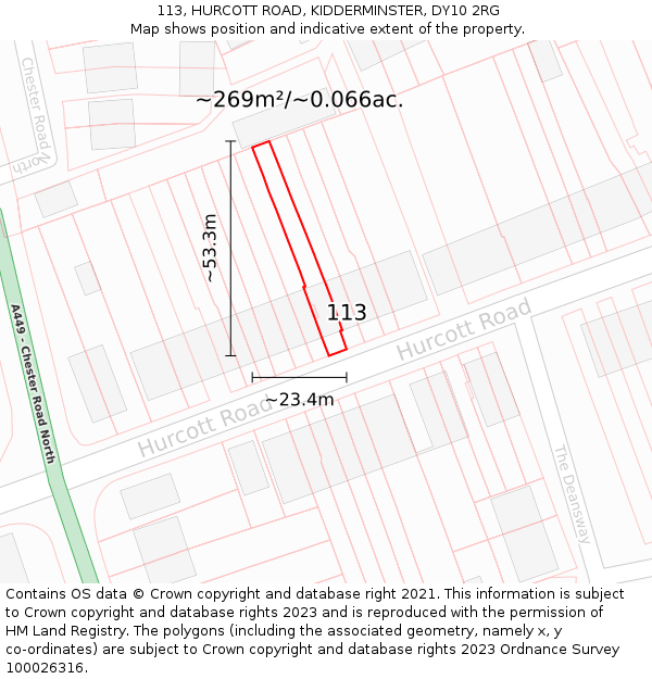 113, HURCOTT ROAD, KIDDERMINSTER, DY10 2RG: Plot and title map