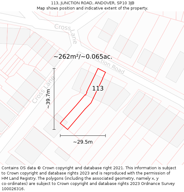 113, JUNCTION ROAD, ANDOVER, SP10 3JB: Plot and title map