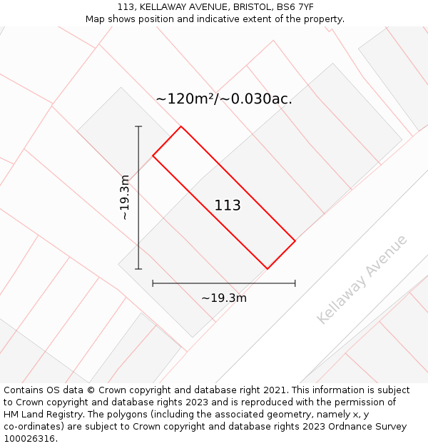 113, KELLAWAY AVENUE, BRISTOL, BS6 7YF: Plot and title map