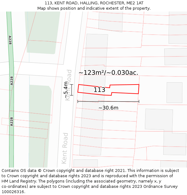 113, KENT ROAD, HALLING, ROCHESTER, ME2 1AT: Plot and title map