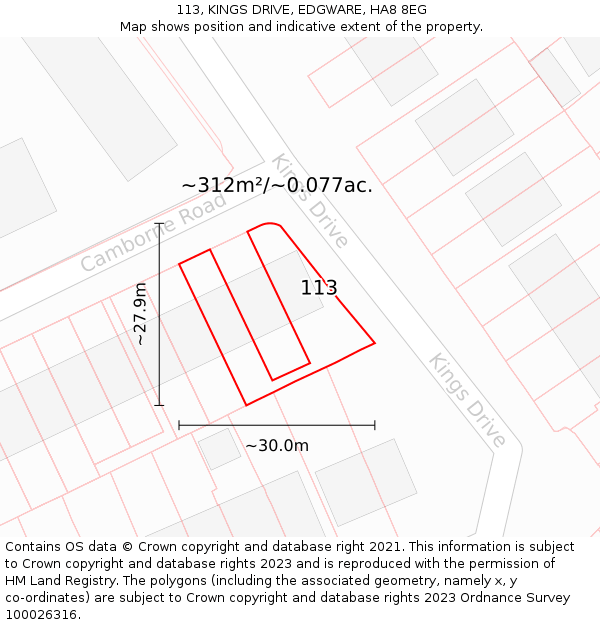 113, KINGS DRIVE, EDGWARE, HA8 8EG: Plot and title map
